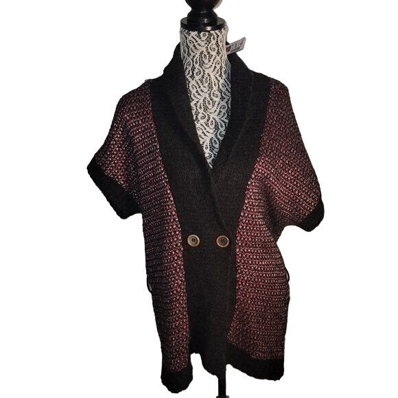Olsen‎ Europe  long cardigan wool/Alpaca blend 2 button Cardigan Red/Black NEW - Picture 1 of 6